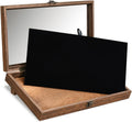 Wooden Jewelry Display Case with Tempered Glass Top, Velvet Pad | Brown wood display case with tempered-glass top