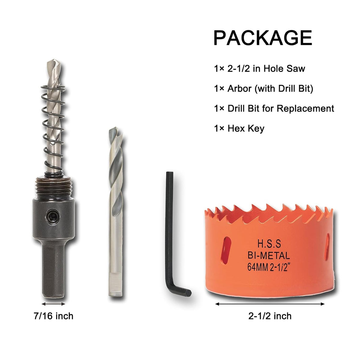 2-1/2 inch Hole Saw for Wood, Metal, Plastic & Drywall, with Arbor
