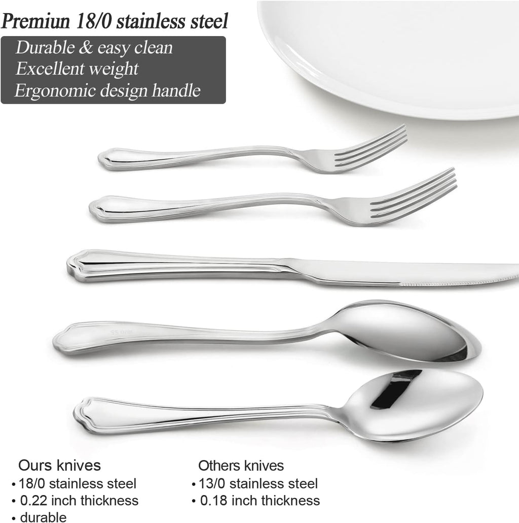 60-Piece Silverware Set for 12, Stainless Steel Flatware, Heavy Duty