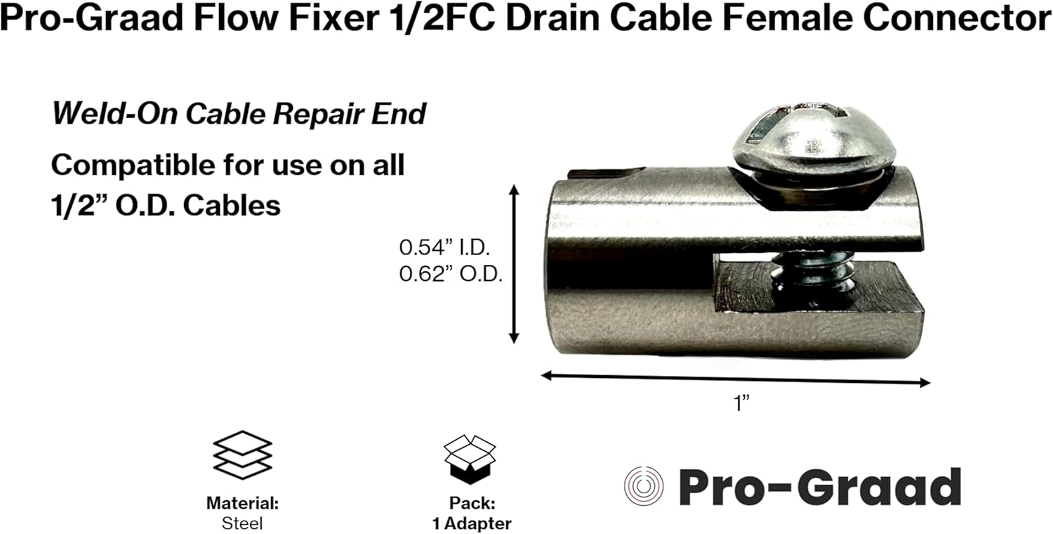 1/2FC Flow Fixer | 1/2” Drain Cable Repair End | Weld-On Female Slotted Connector Bit for Broken Drain Cleaning
