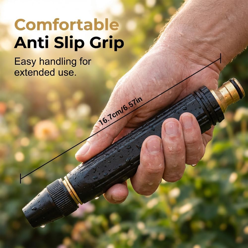 Heavy Duty Adjustable Hose Nozzle, High Pressure Water Spray Nozzle with Leak-Resistant Design, Metal Garden Hose