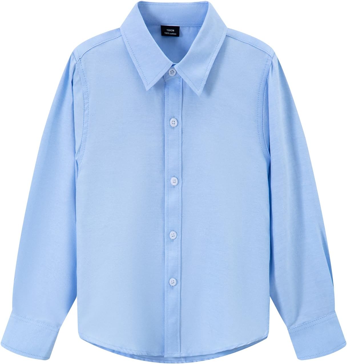 Boy School Uniform Shirt Kids Classic White Blue Long Sleeve Button Down Dress Shirt Ages 5-16