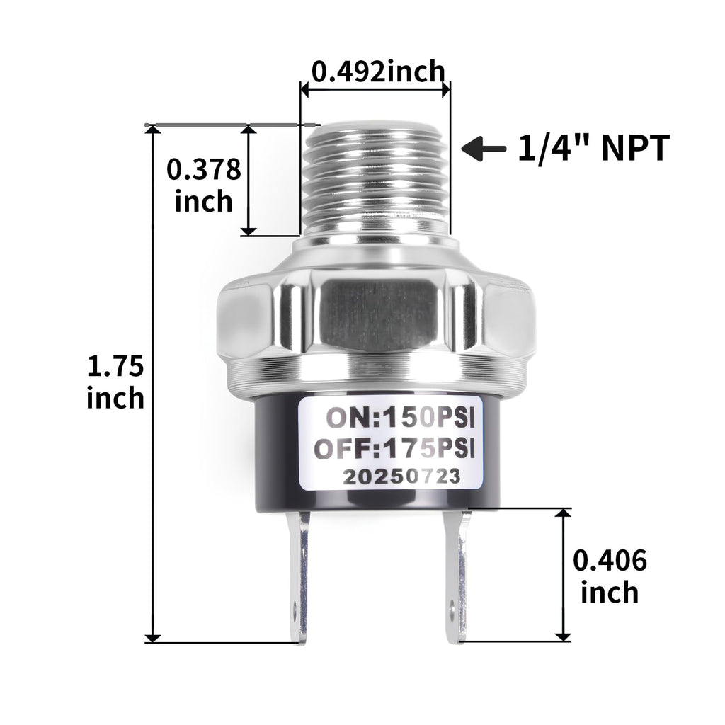 CNWZYMX 150-175 PSI Air Pressure Switch 1/4 NPT Thread, Silver 2PCS