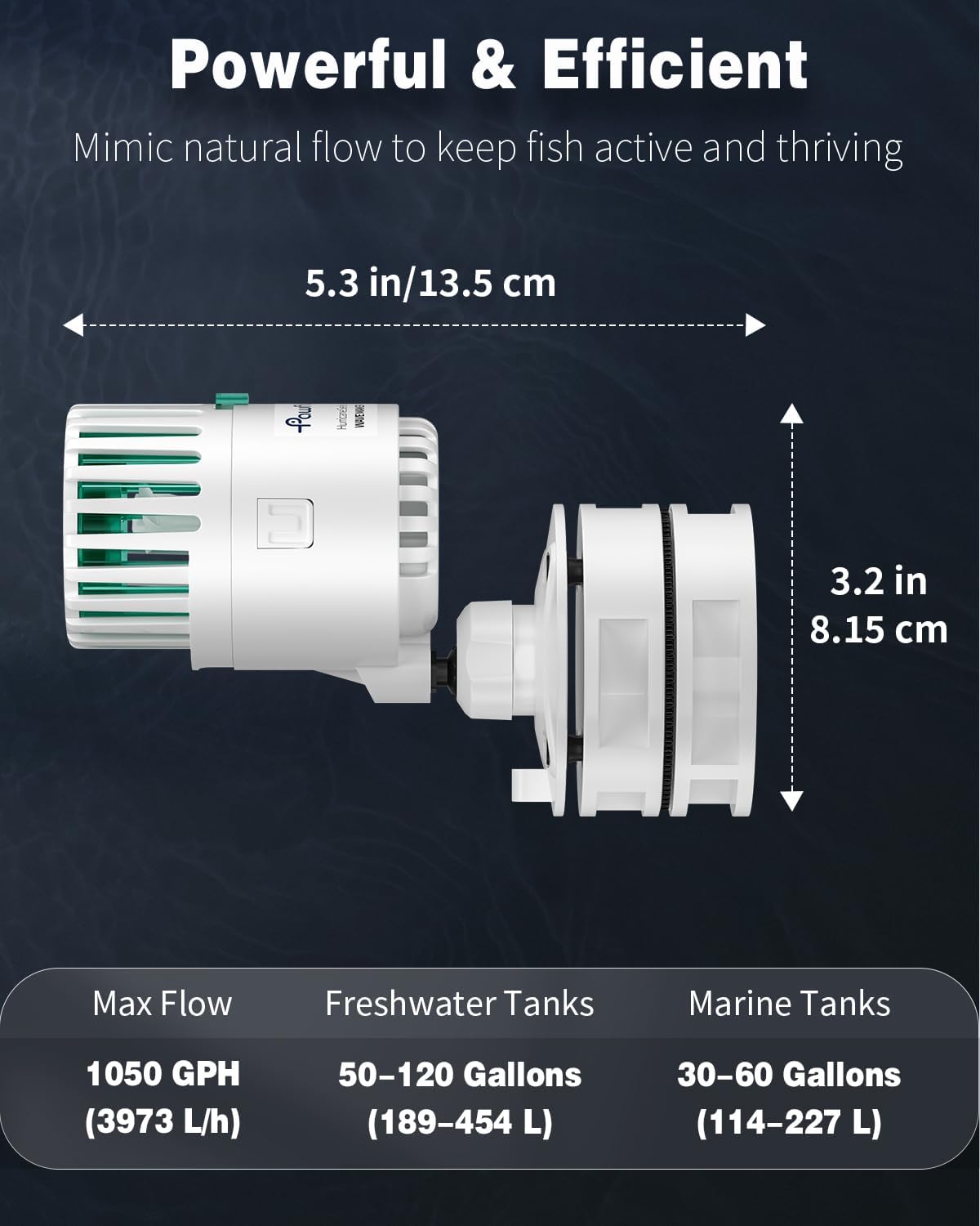 Wave Maker for Aquarium, 1050 GPH Aquarium Powerhead, Quiet Submersible Wavemaker for 30-120 Gallon Fish Tanks, Water