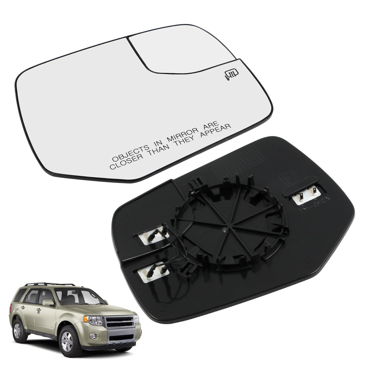 Passenger Side Heated Mirror Glass Compatible with Ford Escape 2008-2012