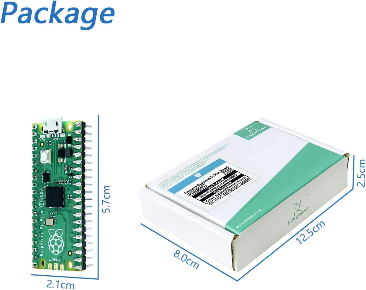 Freenove Raspberry Pi Pico Board Pre-Soldered Header, Dual-core Arm Cortex-M0+ Microcontroller, Development Board, Python C Java Code, Tutorial Example Projects