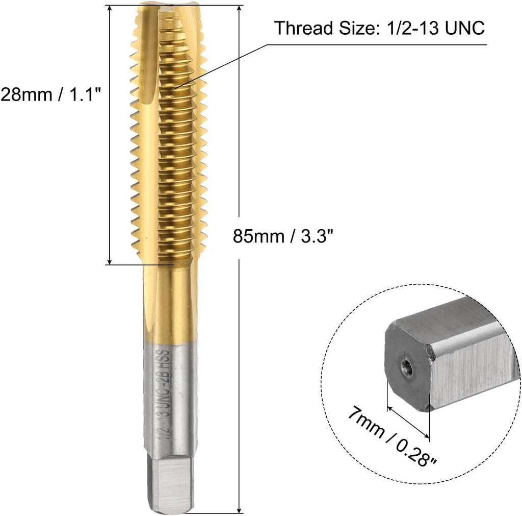 uxcell 4pcs 1/2-13 UNC B2 Spiral Point Thread Tap, Screw Tap Threading Tapping Tool, Titanium Coated 6542 High Speed Steel Machine Taps Tapping Bit