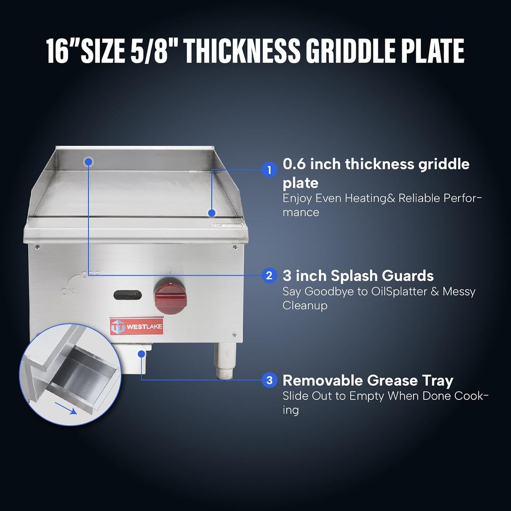 16"W Commercial Gas Griddle Countertop