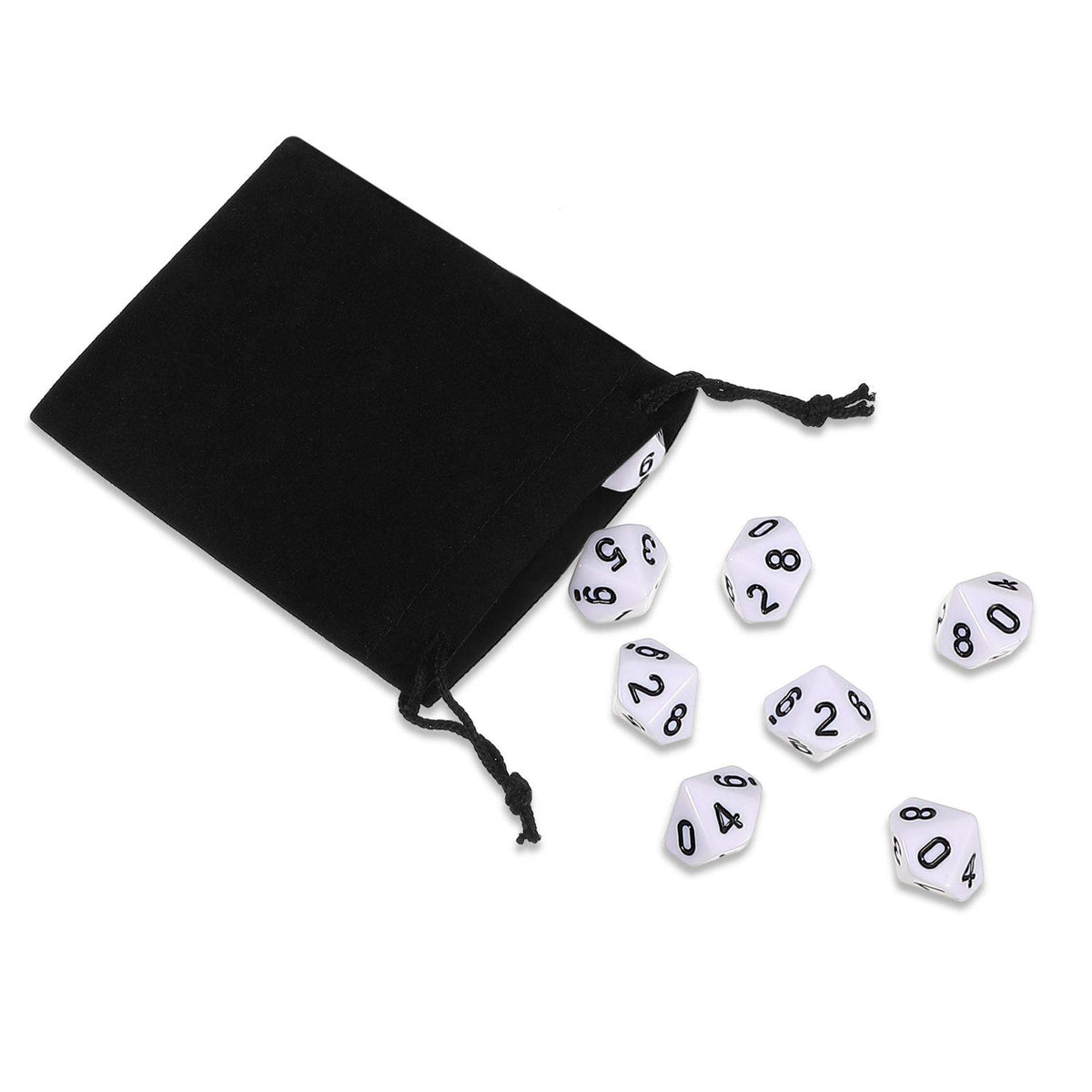 25 Pcs Polyhedral Dice Set,Black with White,10 Sides