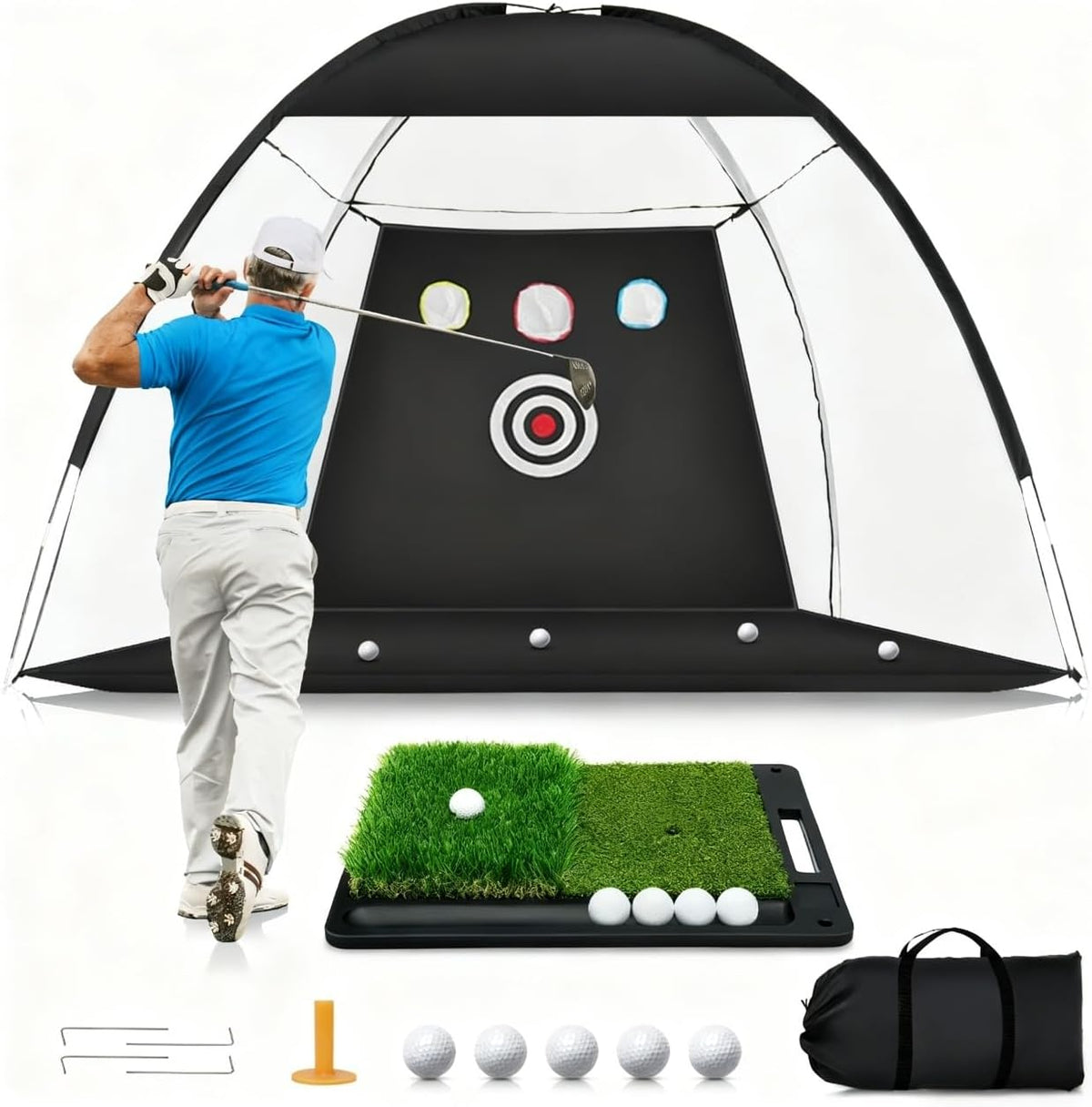 Golf Net, 10 x 7FT Golf Practice Nets for Backyard Driving Hitting Swing Chipping Training with Hitting Mat for