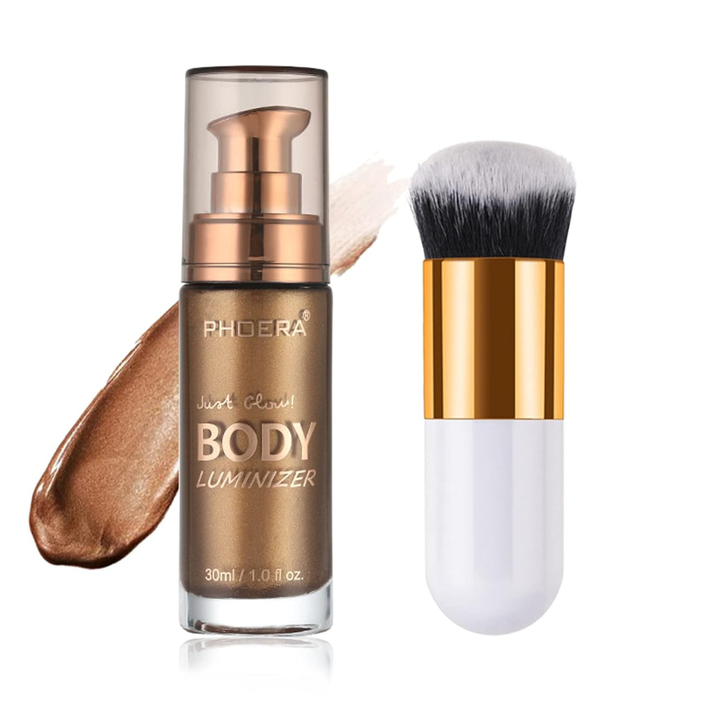 Body Shimmer Oil, Glistening Bronze Natural Glow Luminizer, Brush Include