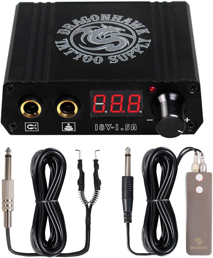 LCD Dual Tattoo Machine Gun Power Supply Foot Pedal Clip Cord P076 (Black)