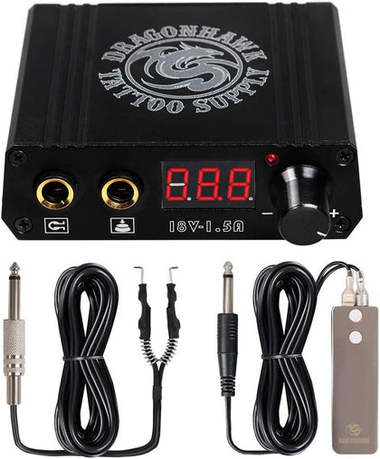 LCD Dual Tattoo Machine Gun Power Supply Foot Pedal Clip Cord P076 (Black)