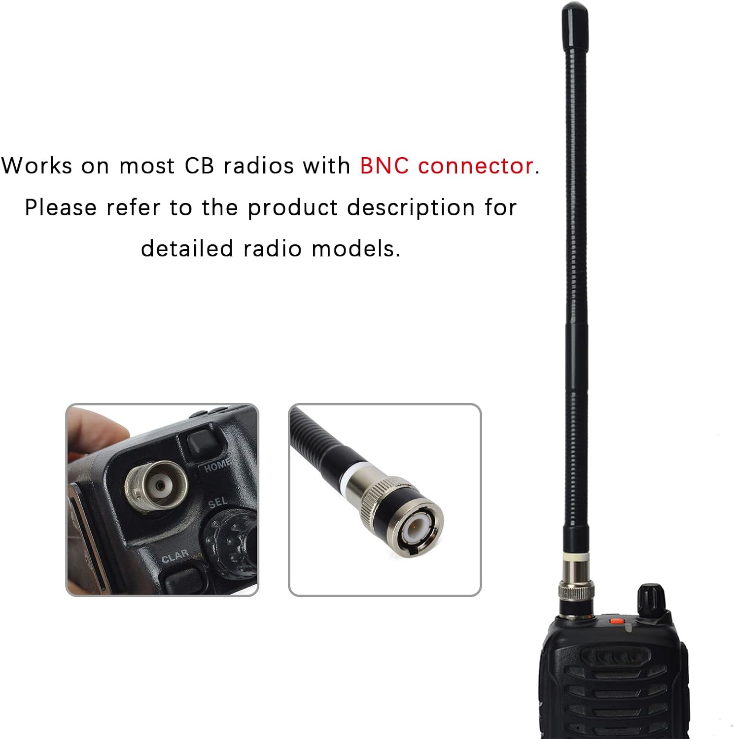 CB Radio Antenna for Handheld CB Radios, 26-29MHz 9.8inches Replacement Antenna with BNC Connector Compatible with