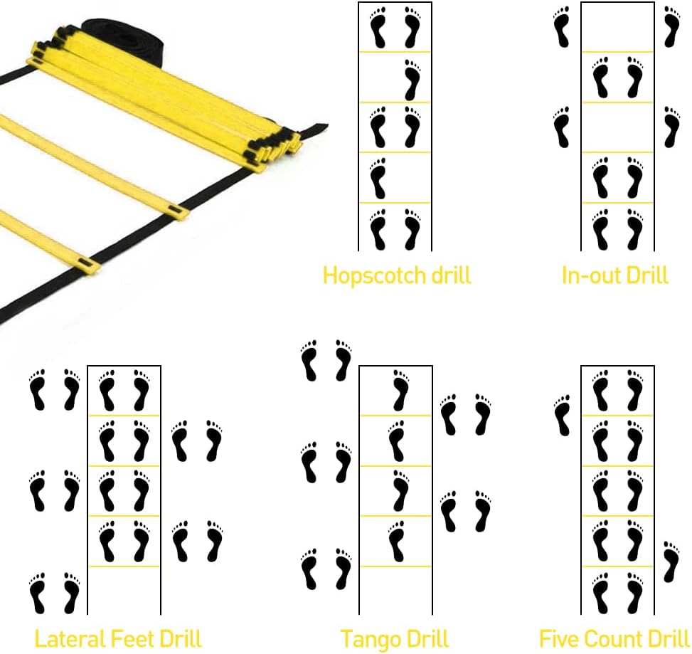 Speed & Agility Ladder Training Equipment Set, Includes 12 Rung 20ft Agility Ladder, 4 Agility Hurdles,12 Disc Cones