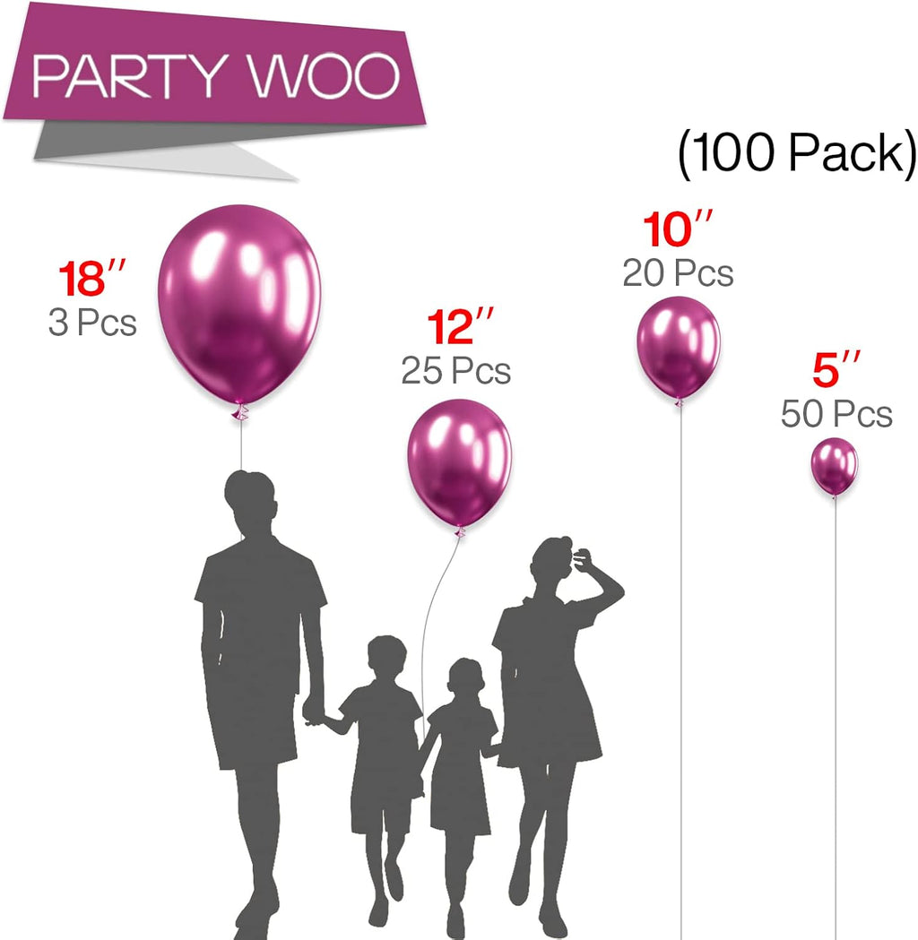 Metallic Hot Pink Balloons 100pcs Different Sizes of 18 12 10 5 Inch Chorme Dark Pink Magenta Fuchsia Balloon Arch