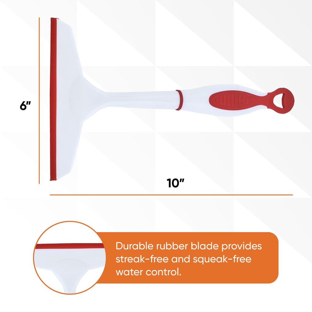 6” Window Squeegee with Grip Handle and Hanging Hook. (Red)