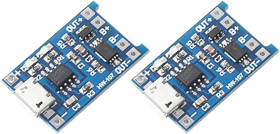 DEVMO 2pcs TP4056 Charging Module 5V Micro USB 1A 18650 Lithium Charging Board with Protection Charger Module with Dual Protection Function