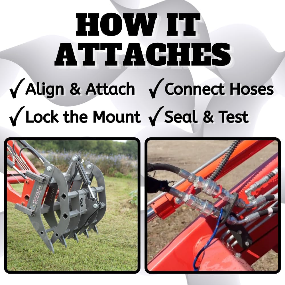 Ag Rite 48" Compact Root Grapple for Tractors - Single Cylinder | MADE IN USA | 1/2" Steel Teeth, 12" Tine Spacing