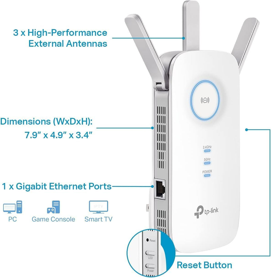 AC1900 WiFi Range Extender RE550 | Dual-Band Wireless Repeater Amplifier w/Gigabit Ethernet Port | Up to 2200 Sq.