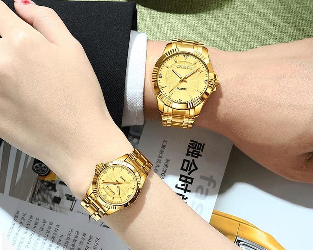 Diamante Dial Fashion Casual Mens Gold Watch Quartz Stainless Steel Water Resistant Wrist Watch