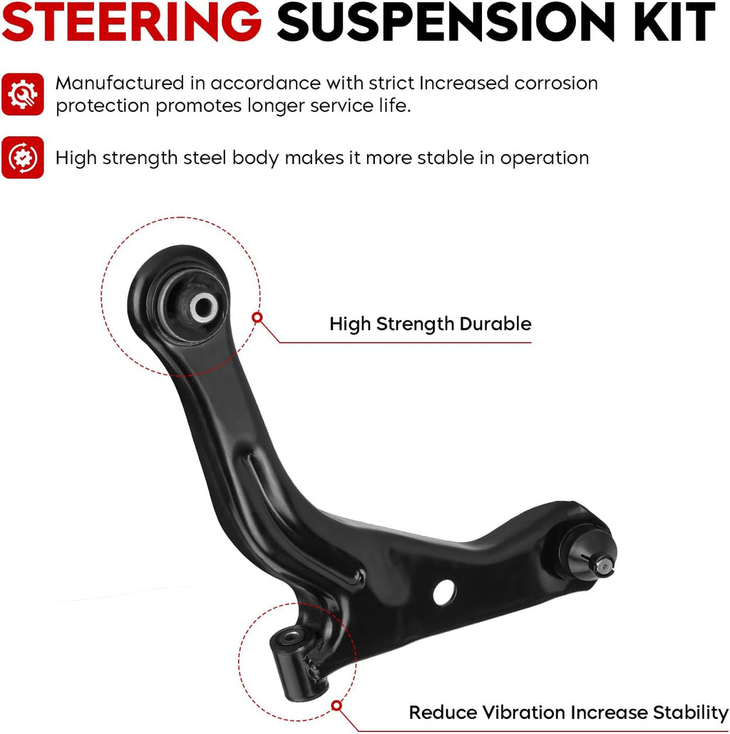 Front Lower Control Arm Suspension Kit Fit for 2005-2009 Ford Escape Mazda Tribute Mercury Mariner with Ball Joint Tie Rods K80400 K80399-8 pcs