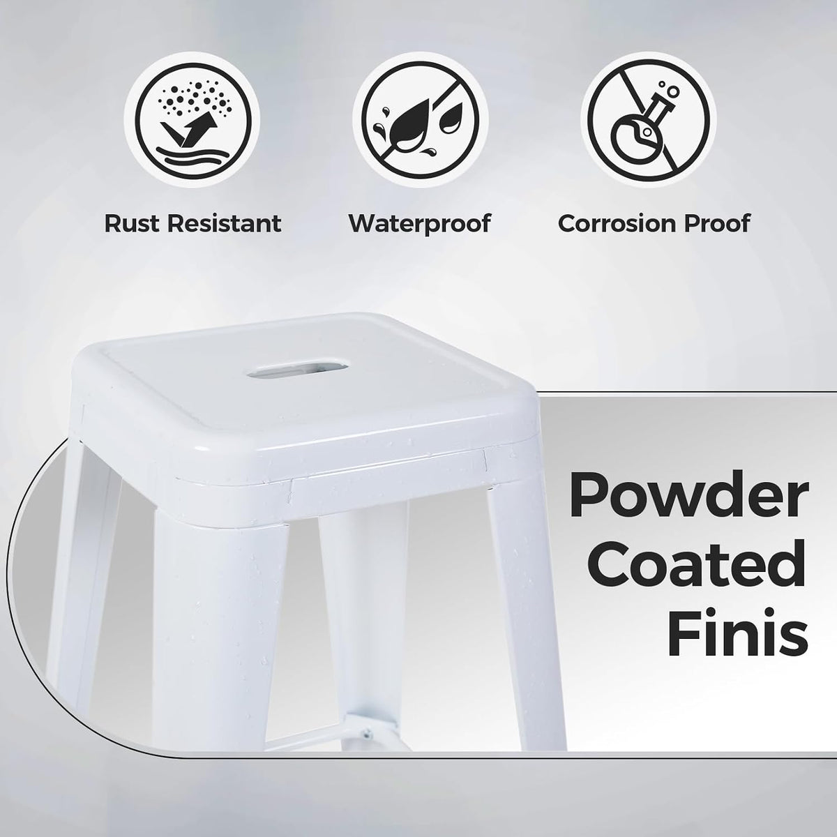 24 Inch White Metal Counter Stools, Set of 6, Backless
