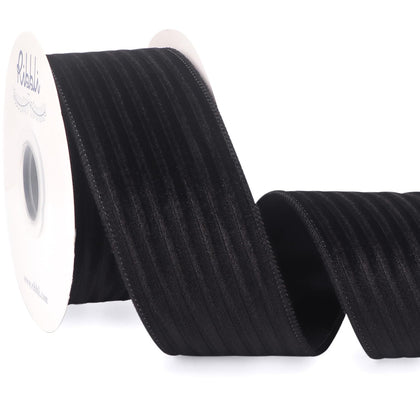 Glossy Black Velvet Wired Ribbon 2.5 Inch Striped Velvet Christmas Ribbon for Gift Wrapping Christmas Tree Decoration
