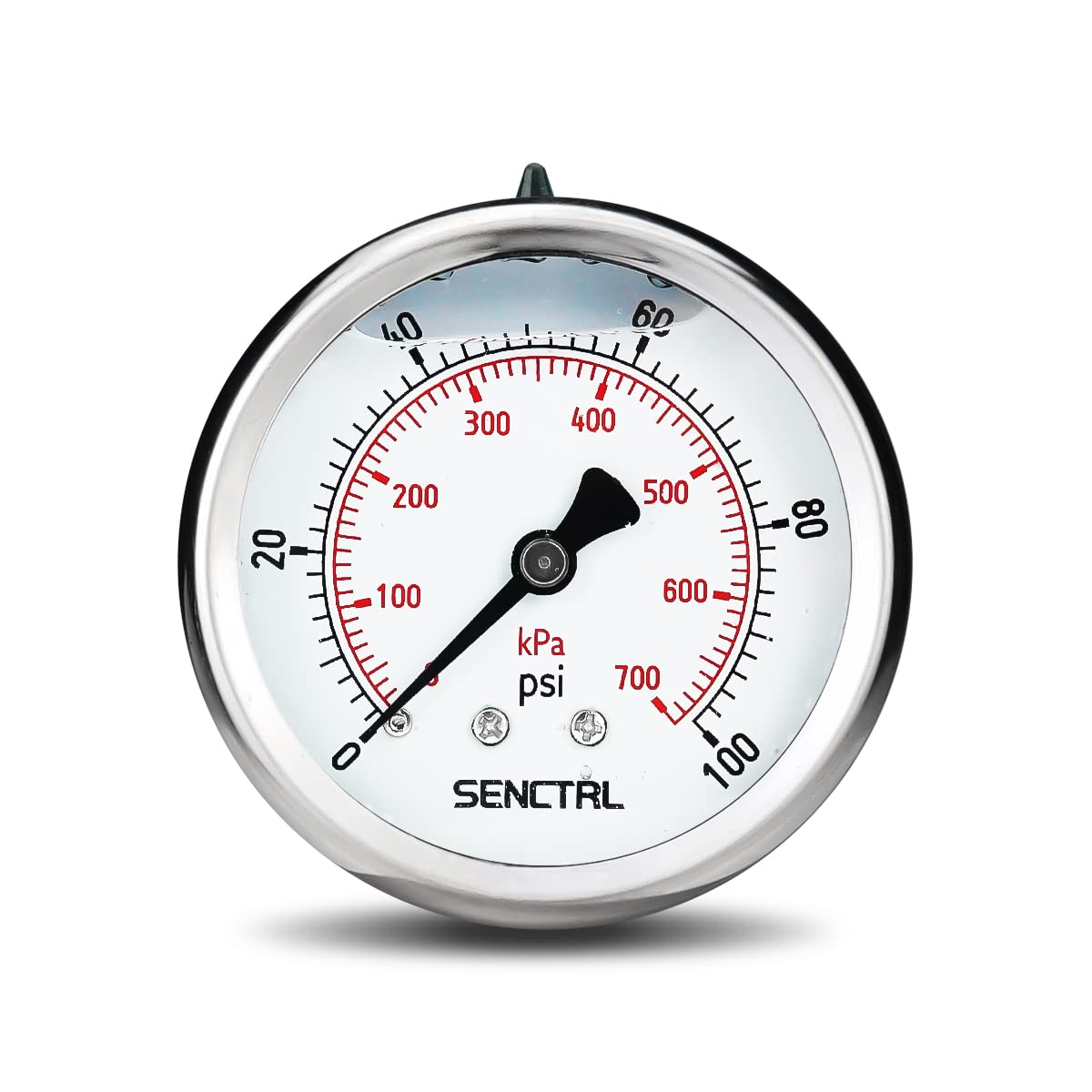 SENCTRL 0-100 Psi Liquid Filled Low Pressure Gauge, 1/4" NPT Back Mount