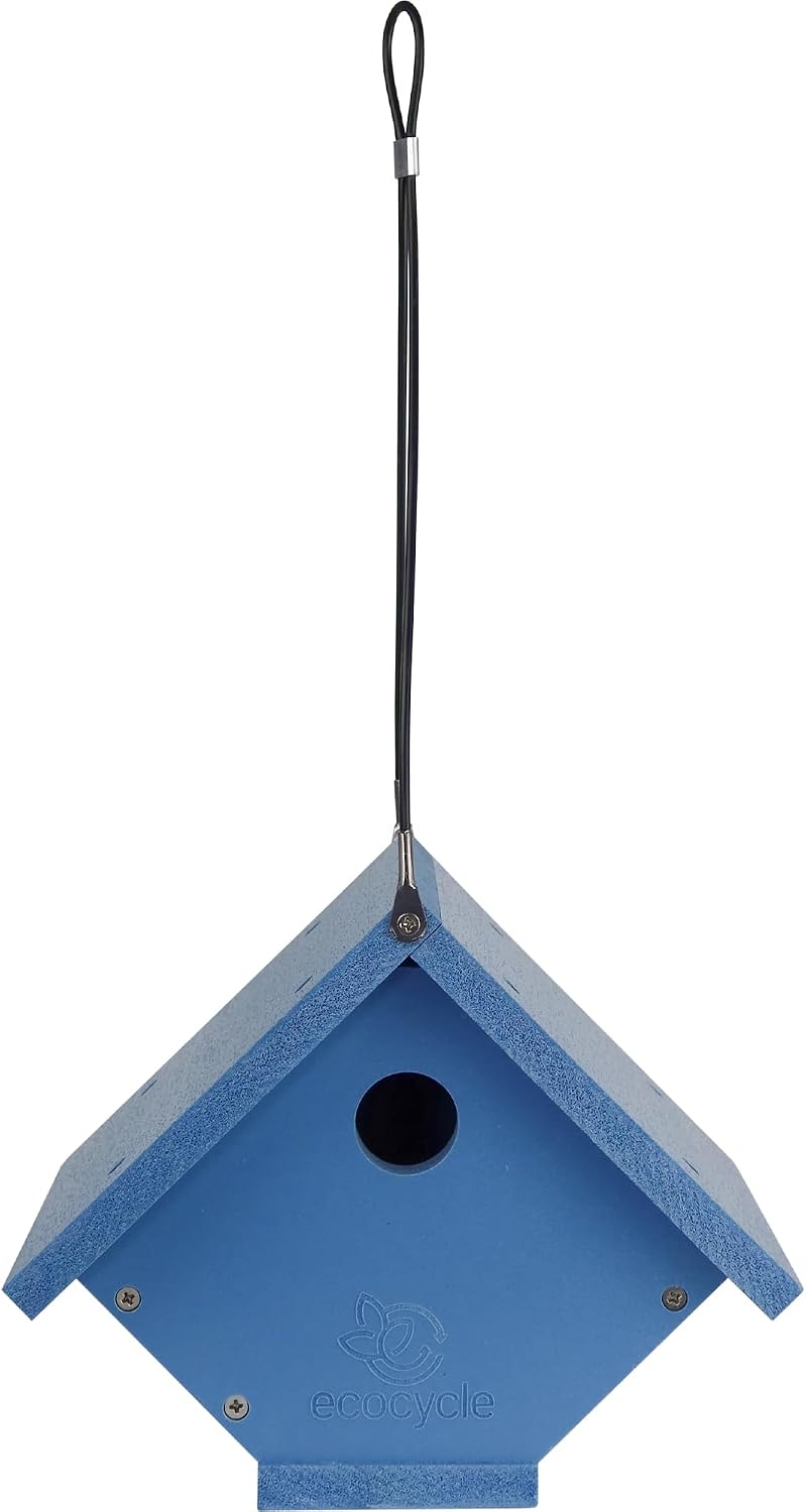 Wren Roost Recycled Plastic Bird House with Clean-Out Door, Wild Bird House and Outdoor Décor, Blue