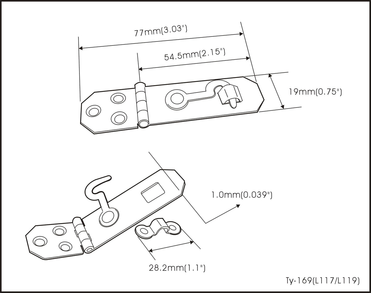 Decorative Mini Hasp with Hook Latch, 2-1/8" x 3/4"
