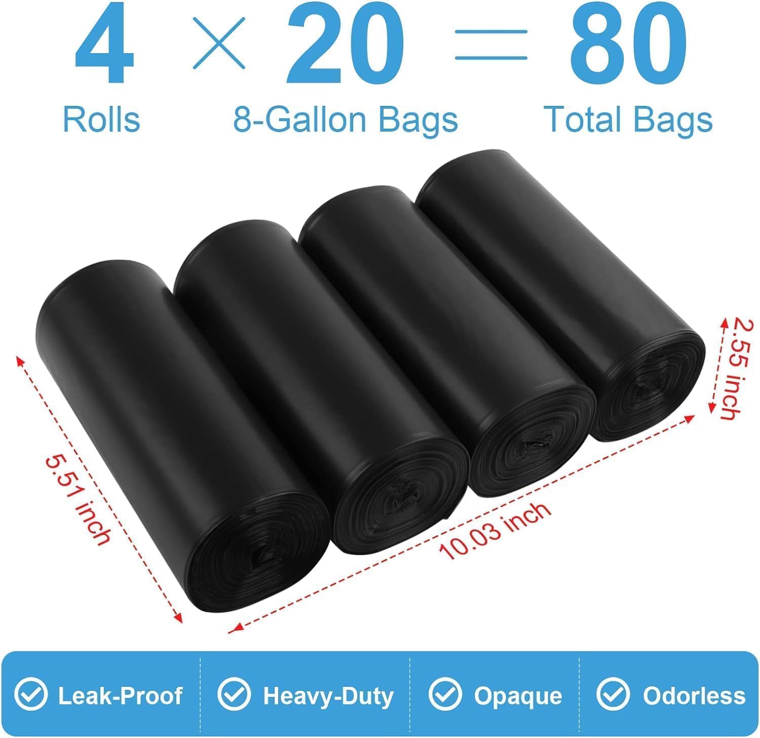 80 Portable Camping Toilet Bags, Biodegradable 8 Gallon Trash Garbage Bags | Portable Toilet Bag for 5-8 Gallon
