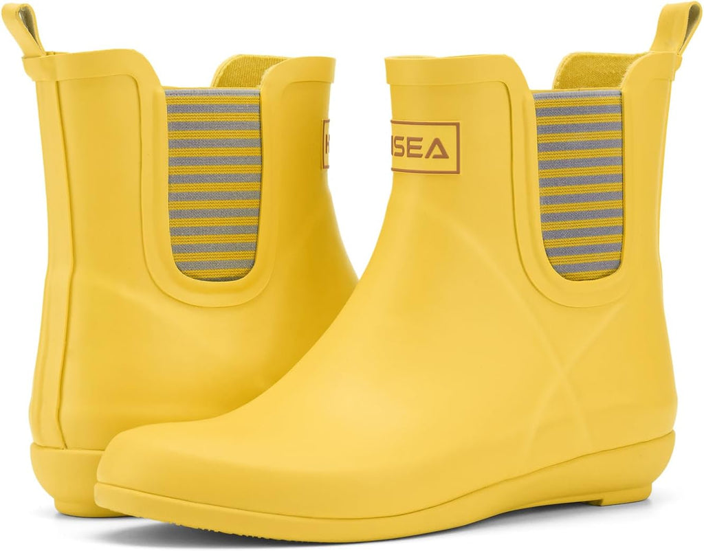Rubber Rain Boots for Women, Slim Fit Waterproof Chelsea Rain Boots Short Ankle Garden Shoes, Wedge Heel