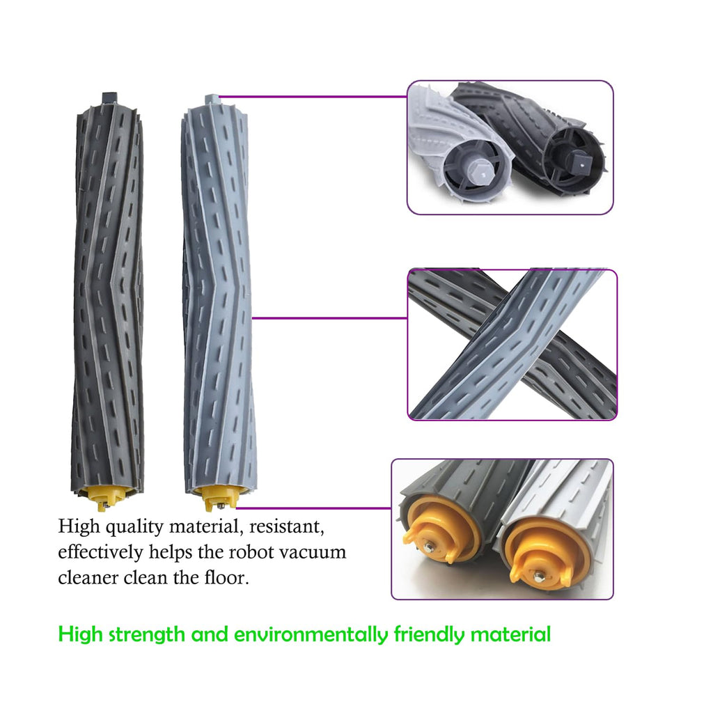 2 Sets Rubber Roller Brushes, Replacement Parts for iRobot Roomba 800 & 900 Series, 2 Sets Debris Extractor