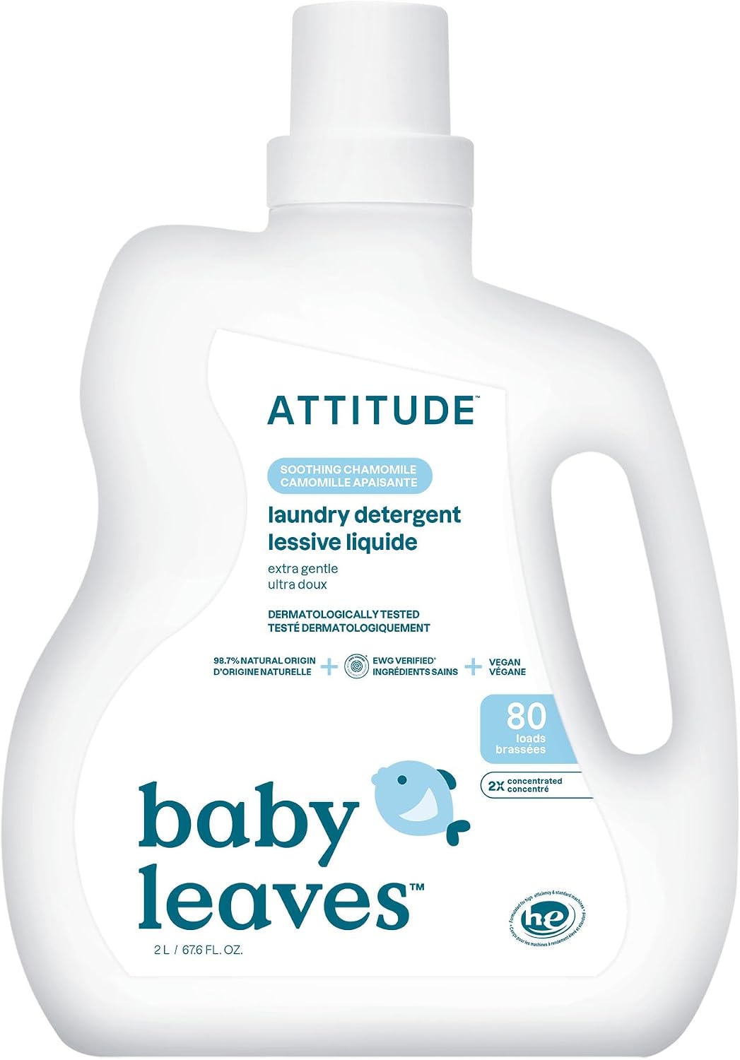 ATTITUDE Baby Laundry Detergent, EWG Verified, Soothing Chamomile, 80 Loads