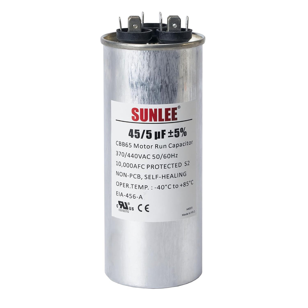 SUNLEE AC Capacitor 45/5 uF 370V / 440V CBB65 Dual Run Round - 45/5 MFD Run Capacitor for HVAC, Air Conditioner Condenser - UL Recognized & 5 Year Warranty