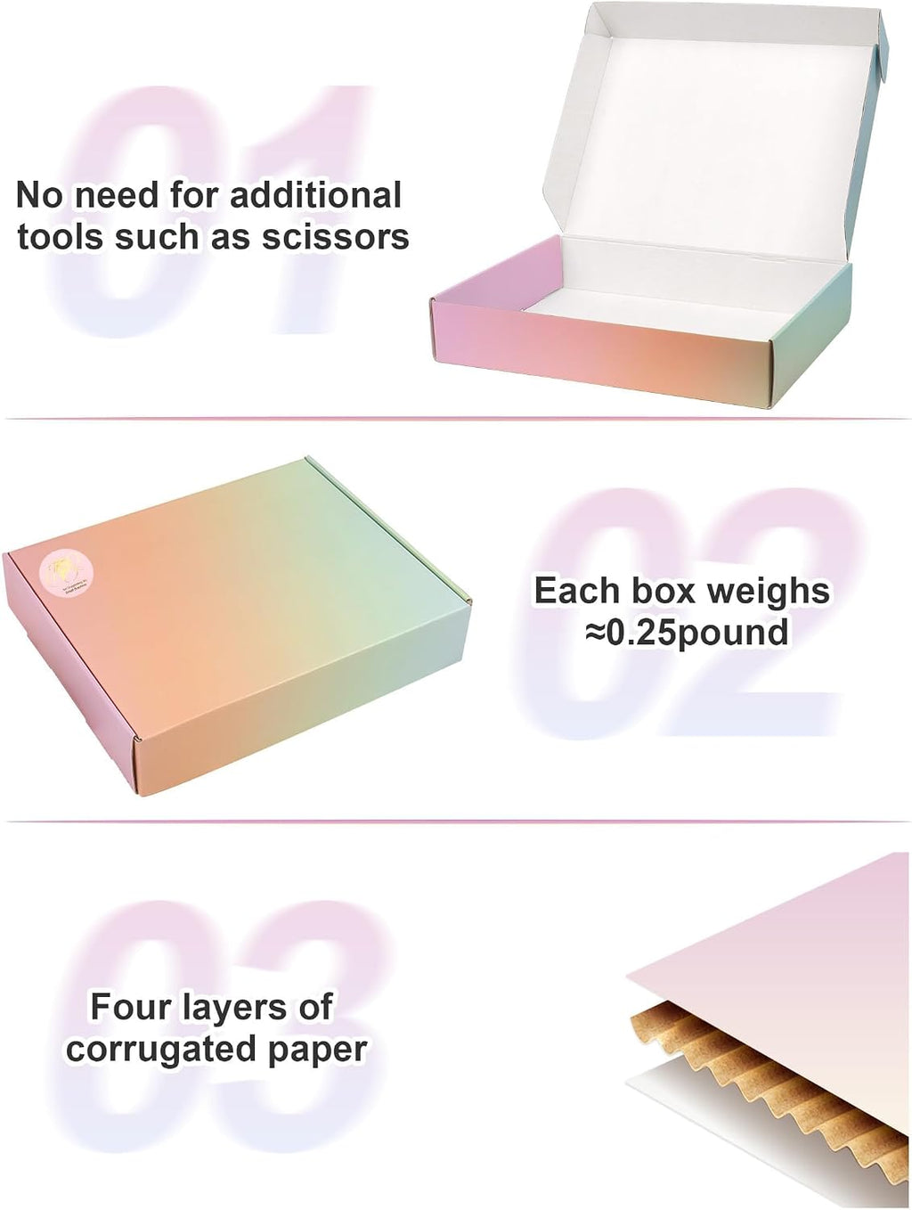 Small Colored Shipping Boxes, 11x8x2 Inch Cute Packaging Box for Gift, Pack of 45