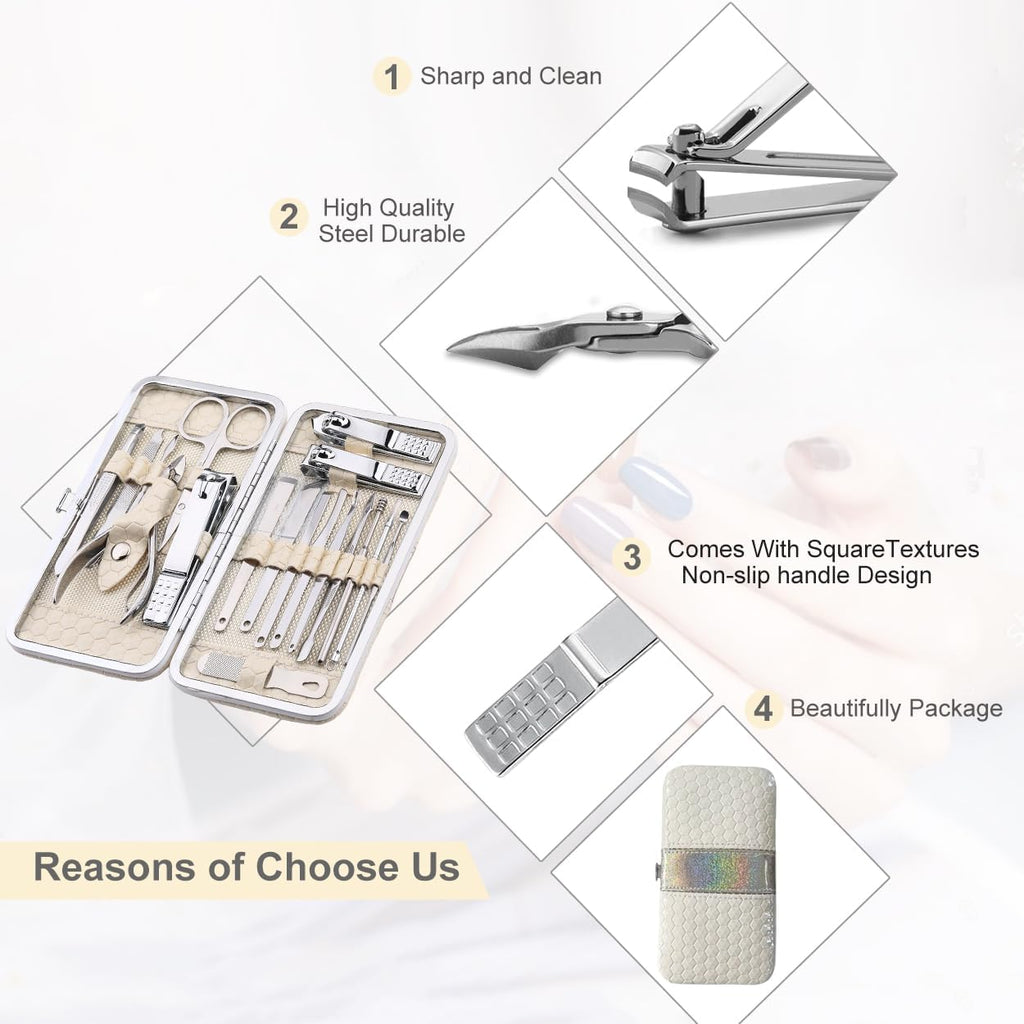 Nail Clippers Set for Men and Womens Gift Manicure Set 18 Pieces Stainless Steel Manicure Kit,Nail Care Tools with