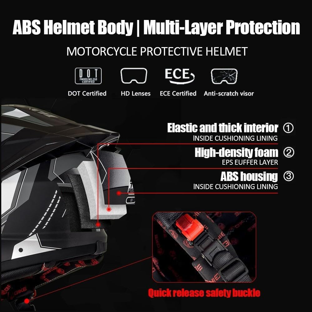 Bluetooth Full Face Motorcycle Helmet DOT Approved Modular Motorcycle Helmets with Built-in Sun Visor