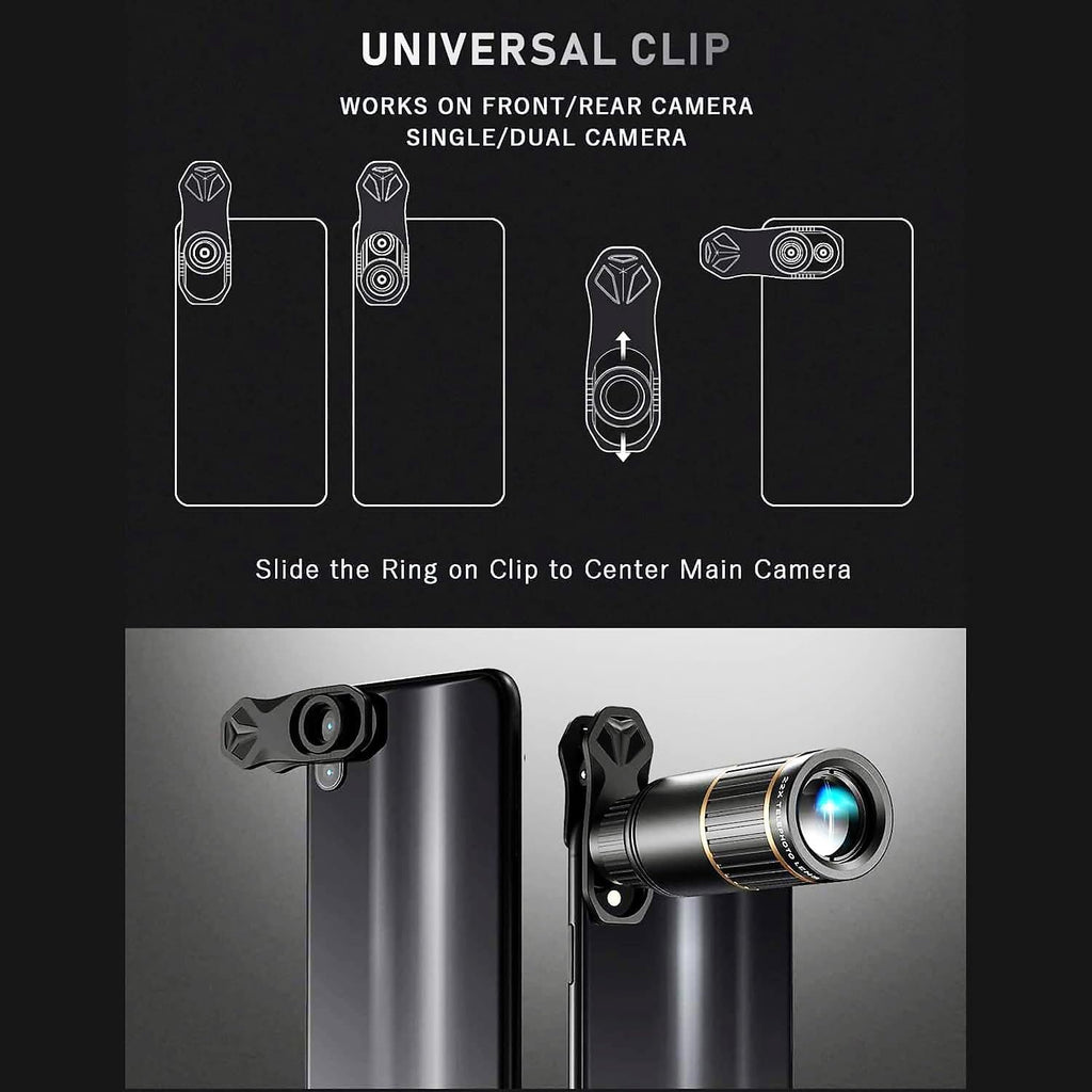 Phone Camera Lens Kit Upgraded Version — Includes 22X Telephoto Lens, 205° Fisheye Lens, 0.67X Wide Angle Lens, 25X