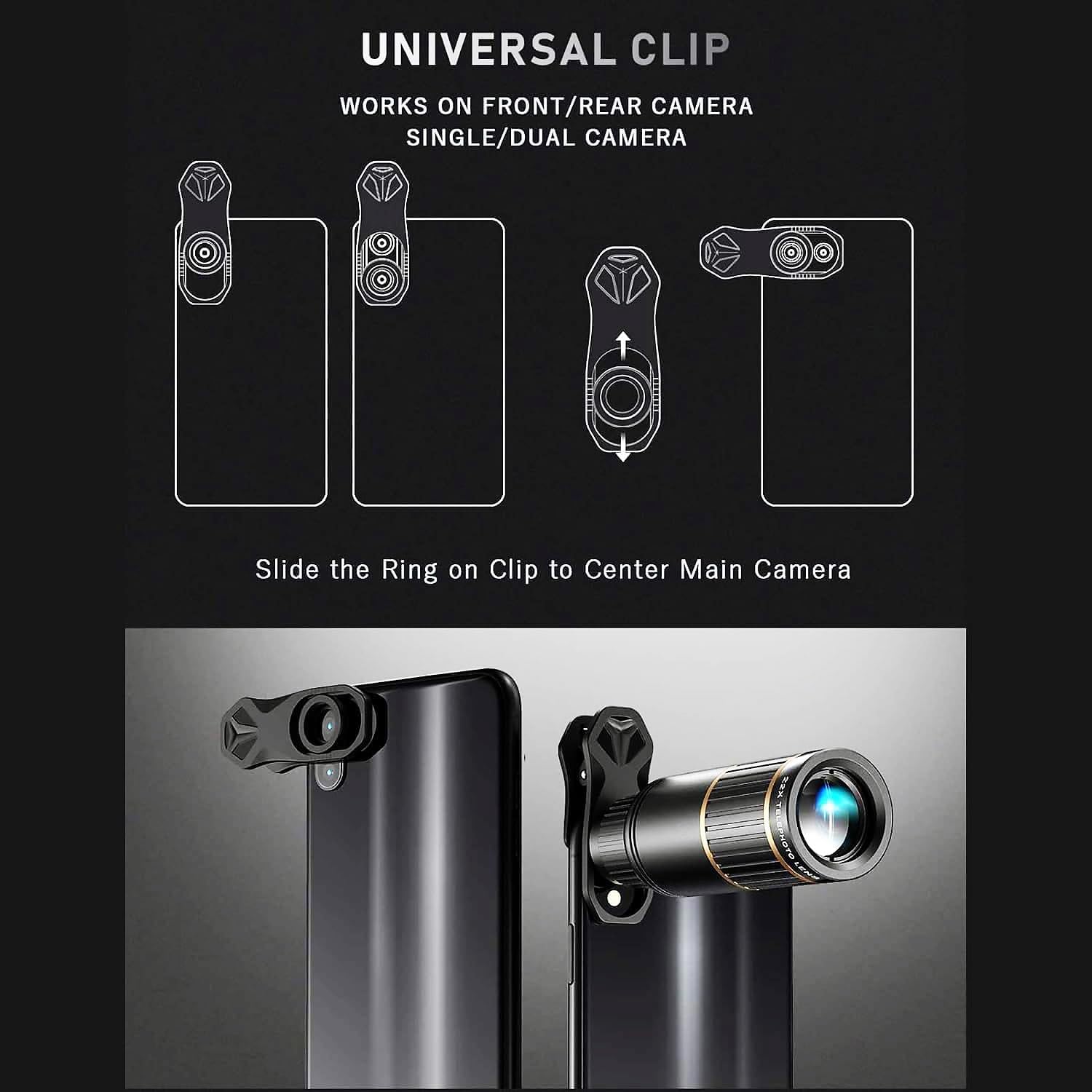 Phone Camera Lens Kit Upgraded Version — Includes 22X Telephoto Lens, 205° Fisheye Lens, 0.67X Wide Angle Lens, 25X