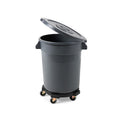 Commercial Round Trash Can with Lid and Dolly Rolling Waste Container, Ingredient Bin, Heavy-Duty Plastic