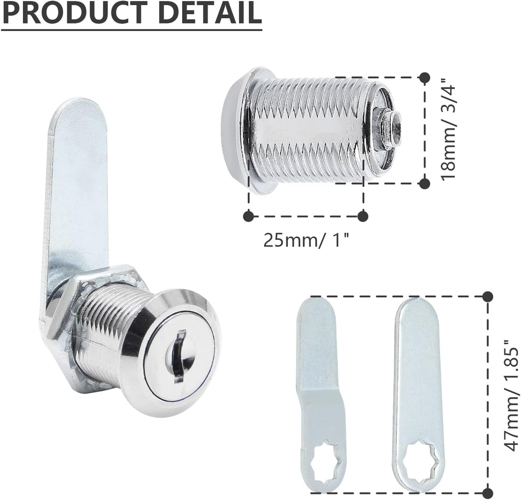 6 Pack Cabinet Cam Locks Keyed Alike, 1" (25mm) Cam Lock Set | Camlock, Tumbler Locks for Cabinets Drawers Mailbox
