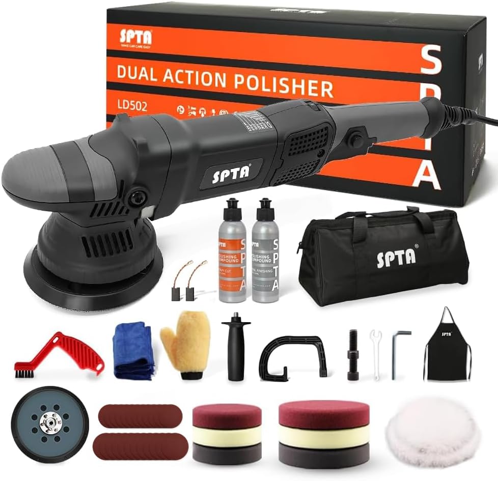 Buffer Polisher, SPTA 5-Inch 125mm Dual Action Random Orbital Car Polisher,Car Detailing Kit, 4Pcs 5inch & 4Pcs 6Inch