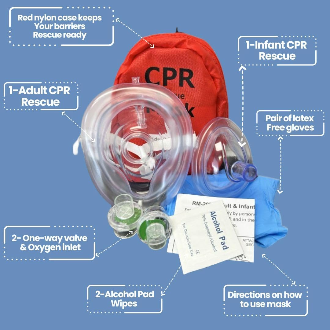 Adult & Infant CPR Mask Combo Kit with 2 Valves
