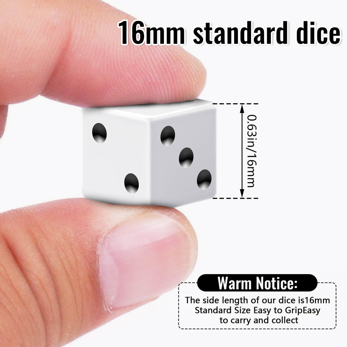 60 Pieces Standard Dice, 16mm Bulk White Opaque Black Pips Six Sided Dice Set