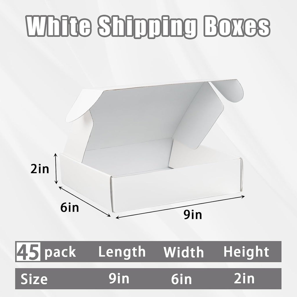 9x6x2 Shipping Boxes, 45 Pack White Mailer Boxes for Small Business, Sturdy Corrugated Cardboard Packaging Boxes for