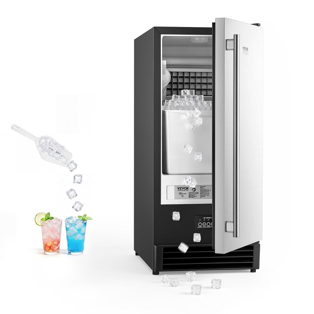Undercounter Built-in Ice Maker, 50 Lbs/Day Under Counter Ice Maker Machine with Drain Pump, Reversible Door
