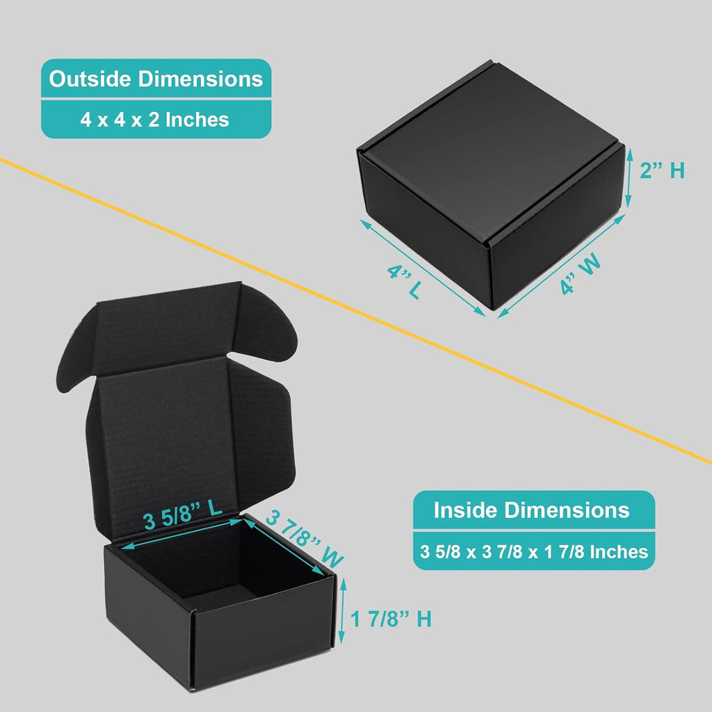 4x4x2" Black Shipping Boxes Small Corrugated Cardboard Box 24 Pack | Tab Locking Literature Mailer Flat Empty Gift