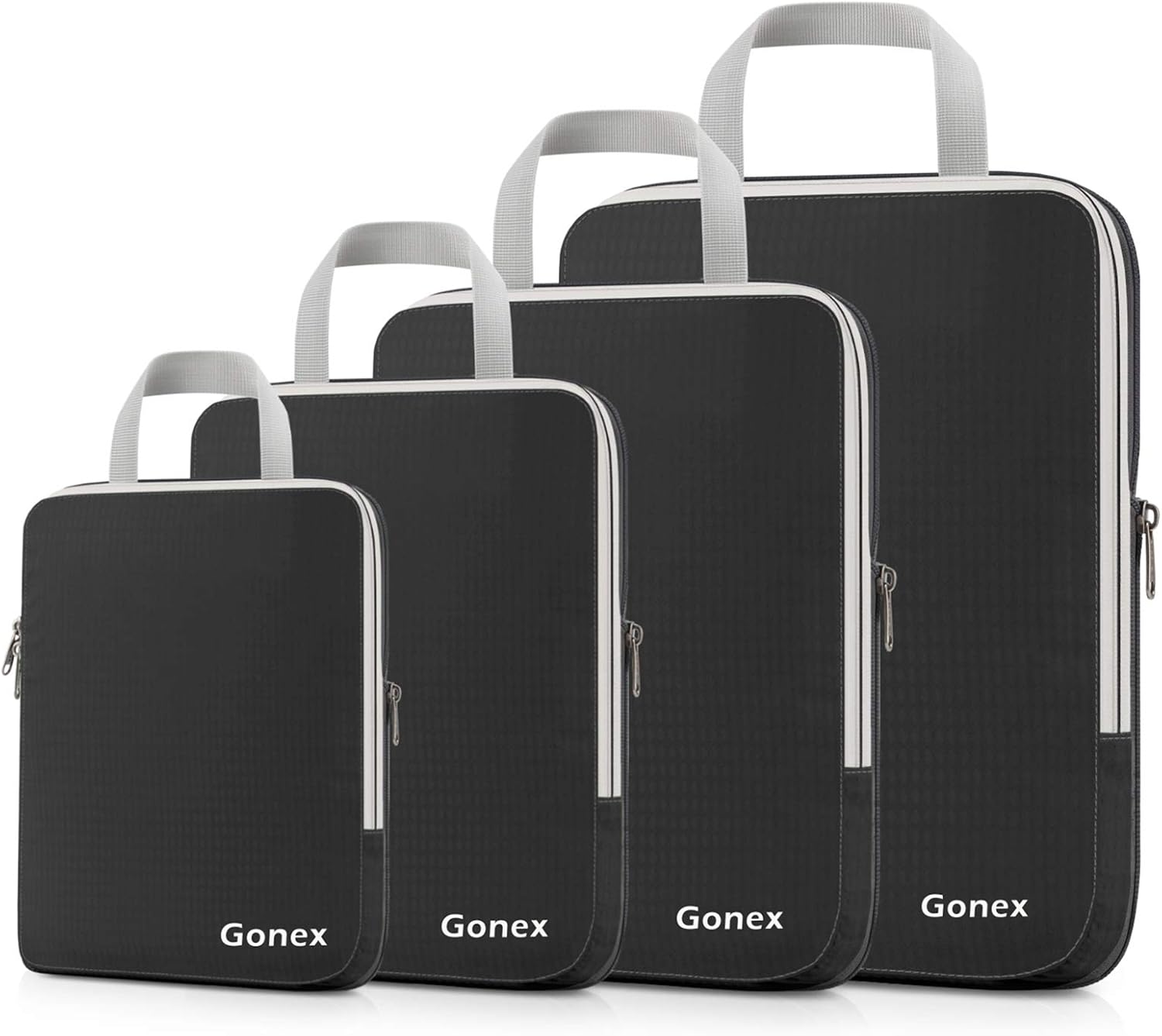 Compression Packing Cubes, 4pcs Expandable Storage Travel Luggage Bags Organizers(Black)